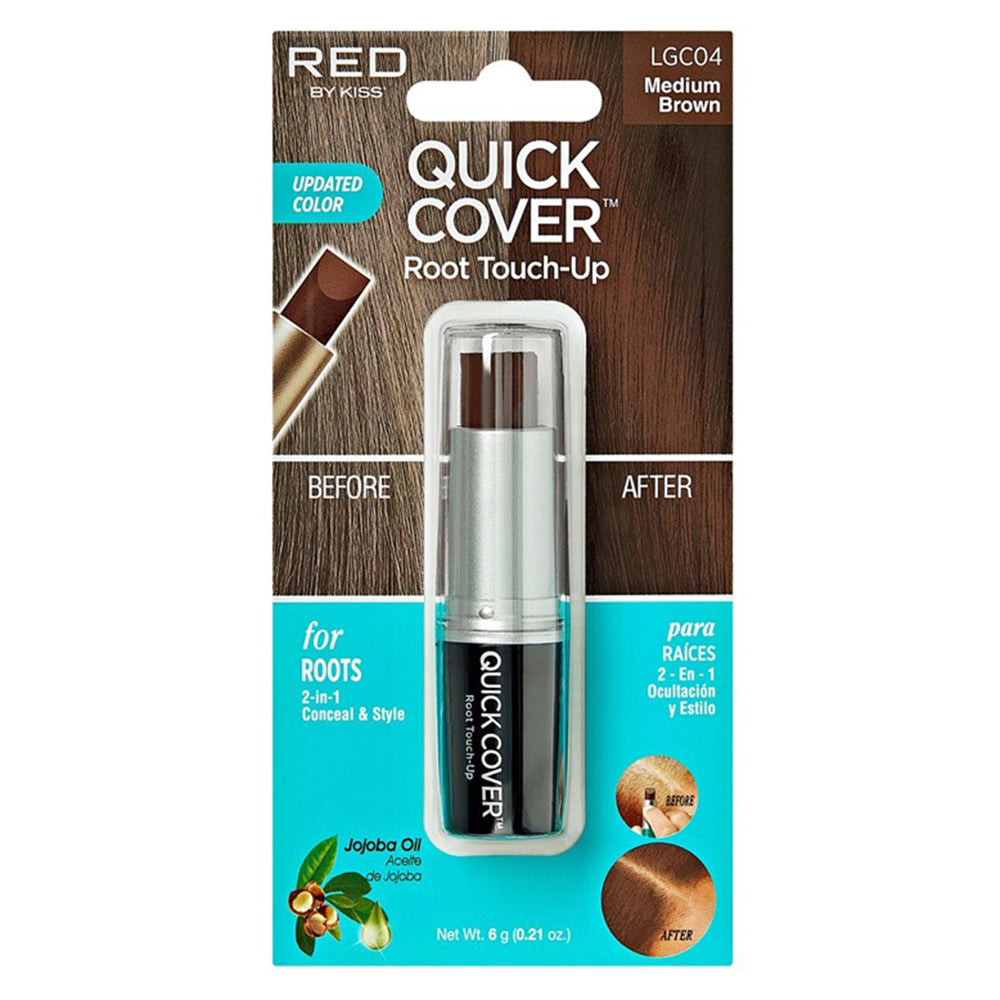 Kiss Red Quick Cover Root Touch Up Stick Medium Brown 2 in 1 Conceal and Style with Jojoba Oil for Roots 0.21Oz (6g)